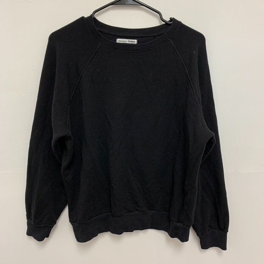 Reformation Jeans Black Crew Neck Long Sleeve Pullover Sweatshirt Size Medium